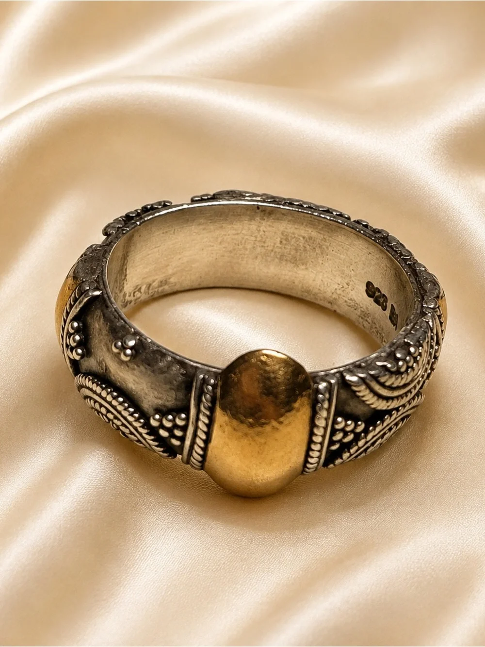 Bali Indonesia 925 Sterling Silver 18K Gold Accent Ring Size 8